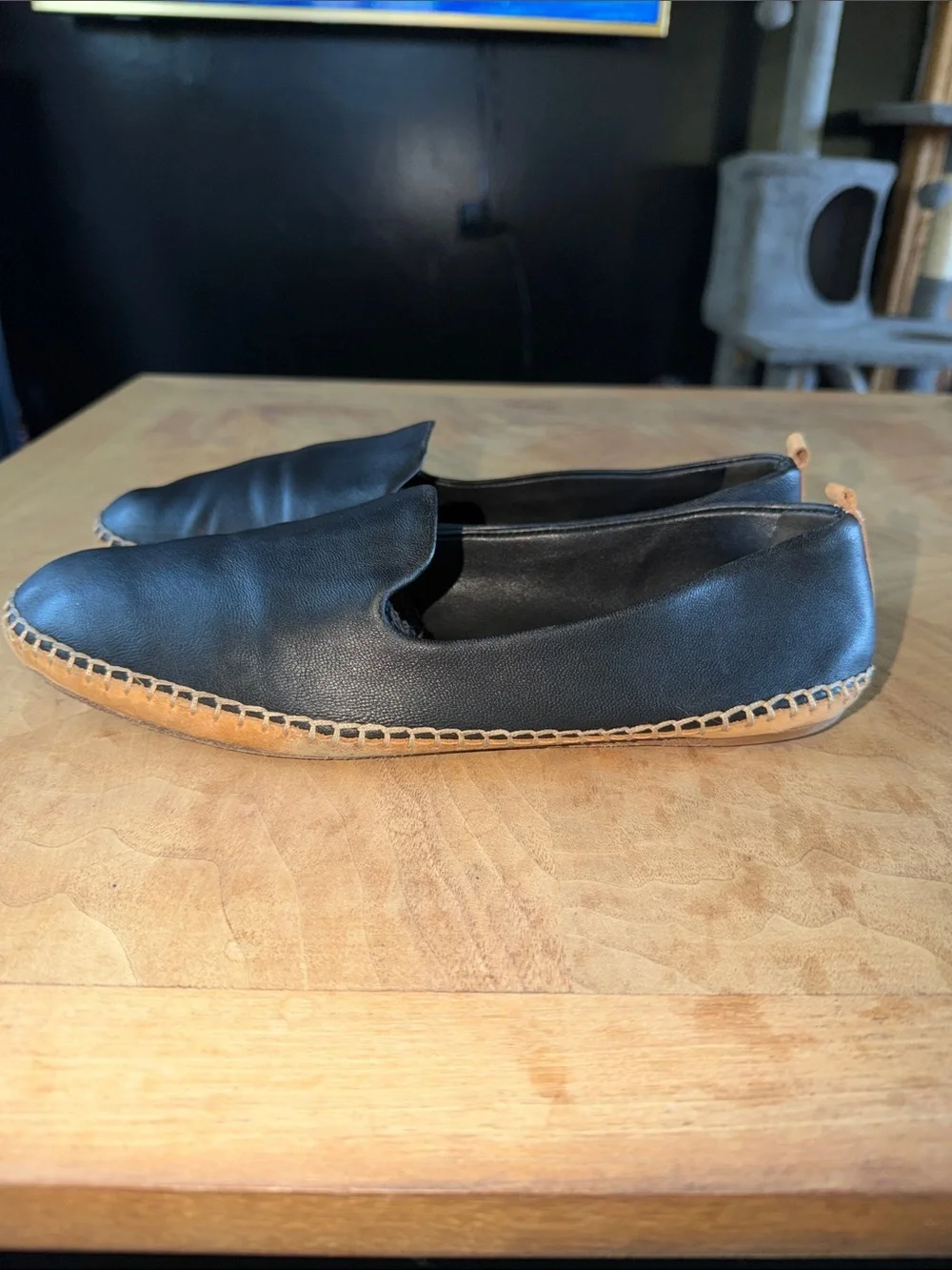 Veronica Beard Black Leather Espadrille Flats Size 10